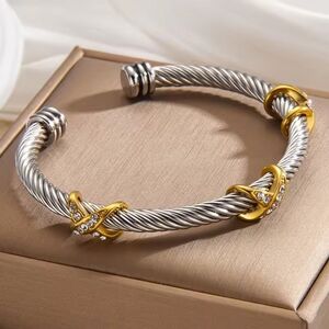 Silver and Gold Twisted Cable Cuff Bracelet
